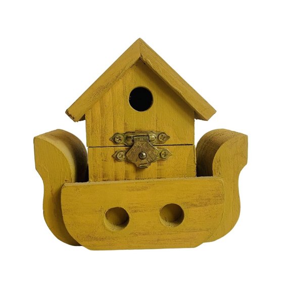 Vtg Rustic Wood Handmade Noah’s Ark Birdhouse Trinket Box Farmhouse Decor - Picture 10 of 14